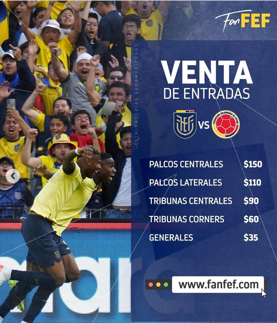 La venta de entradas para el partido de Ecuador vs Colombia ya está